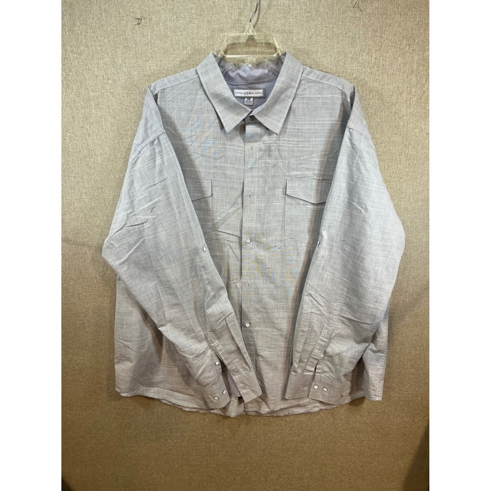PD&C Mens 3X Grey Crosshatch Long Sleeve Button Down Shirt Pockets